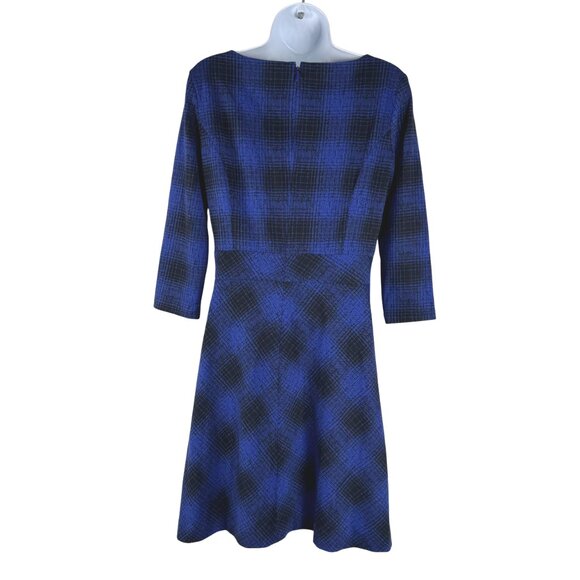 L.L.‎ Bean Signature Dress Womens Size 6 Plaid Blue Black 3/4 Sleeve DR-1715 - Picture 4 of 9